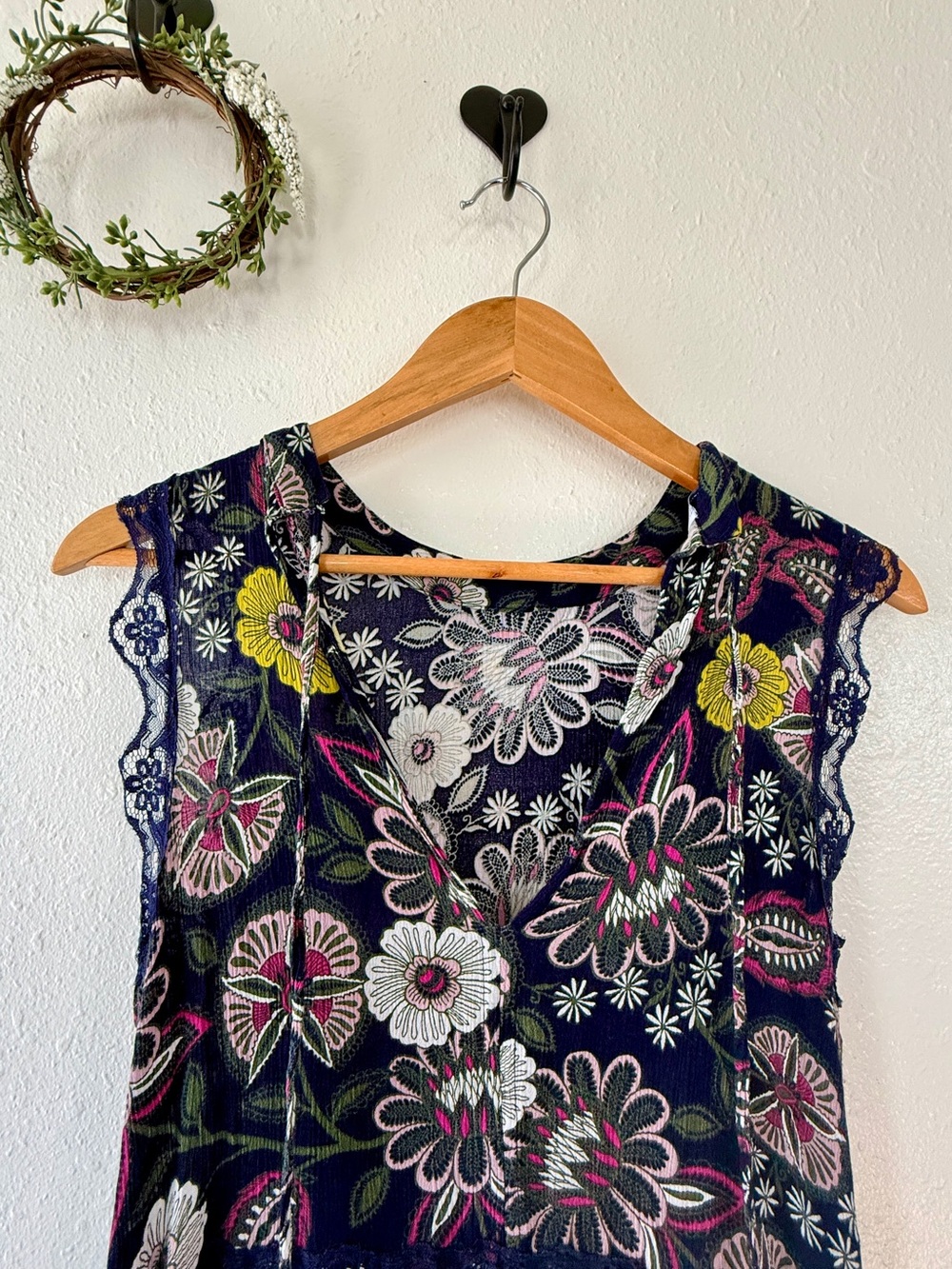 libby.edelman Navy Floral Swing Dress | XS | Boho Cottagecore Summer Dress